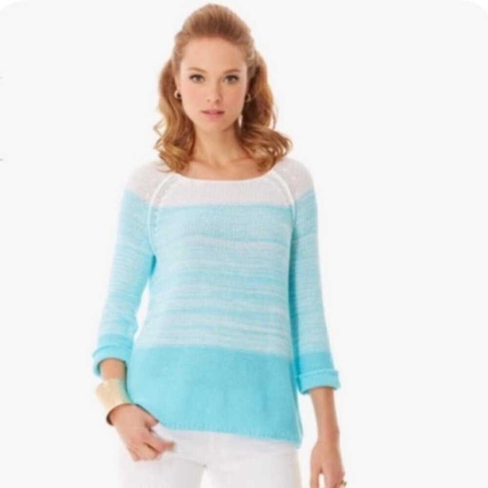 Lilly Pulitzer Nantucket Scoop Neck 3/4 Sleeve Blue Ombre Sweater, size L
